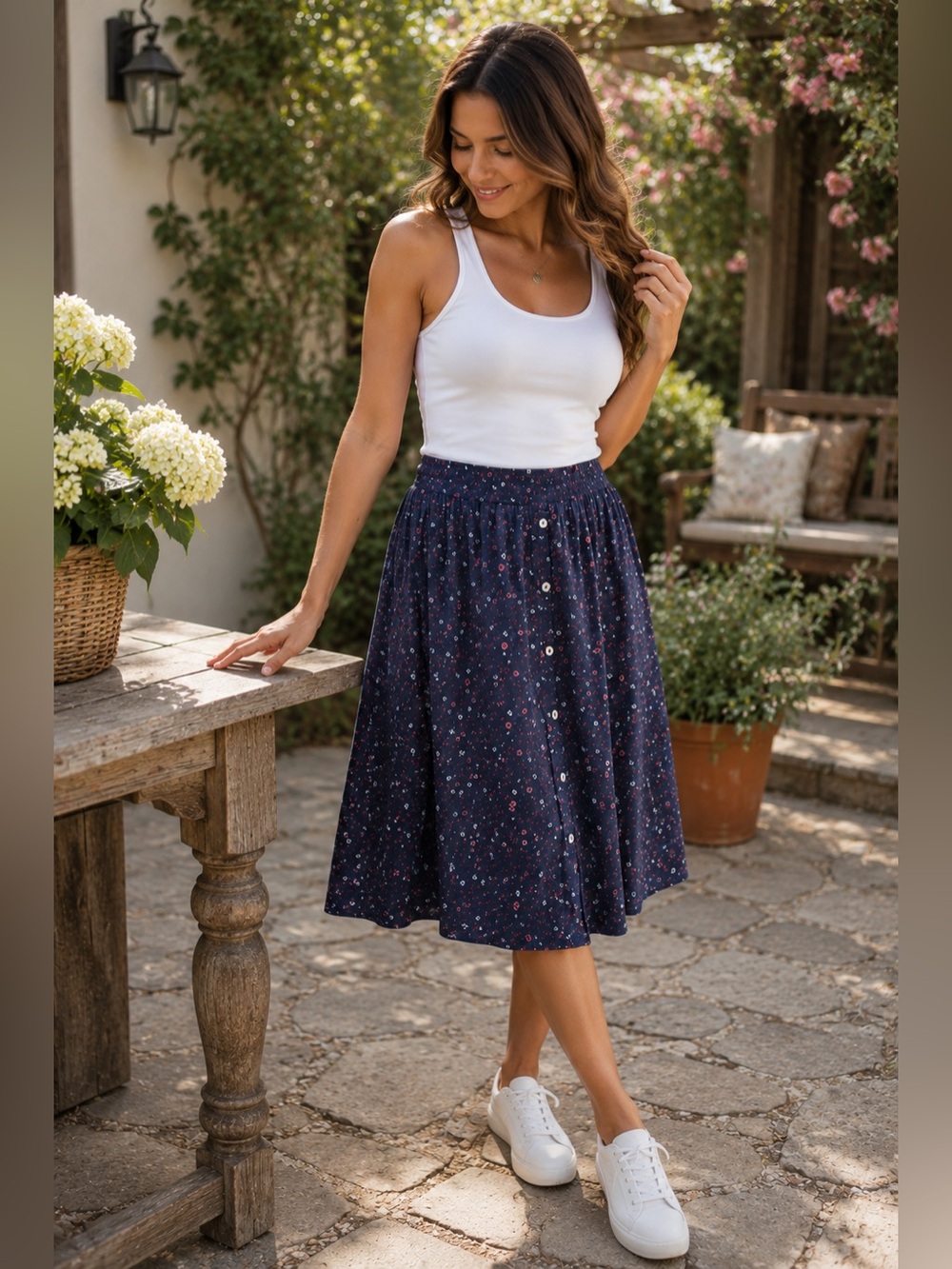 Abercrombie & Fitch Women’s Floral Midi Skirt Blue Pink Size M